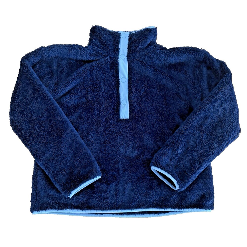Vineyard Vines Fleece Pullover Womens Large Sherpa Jacket Blue Snaps Cropped New